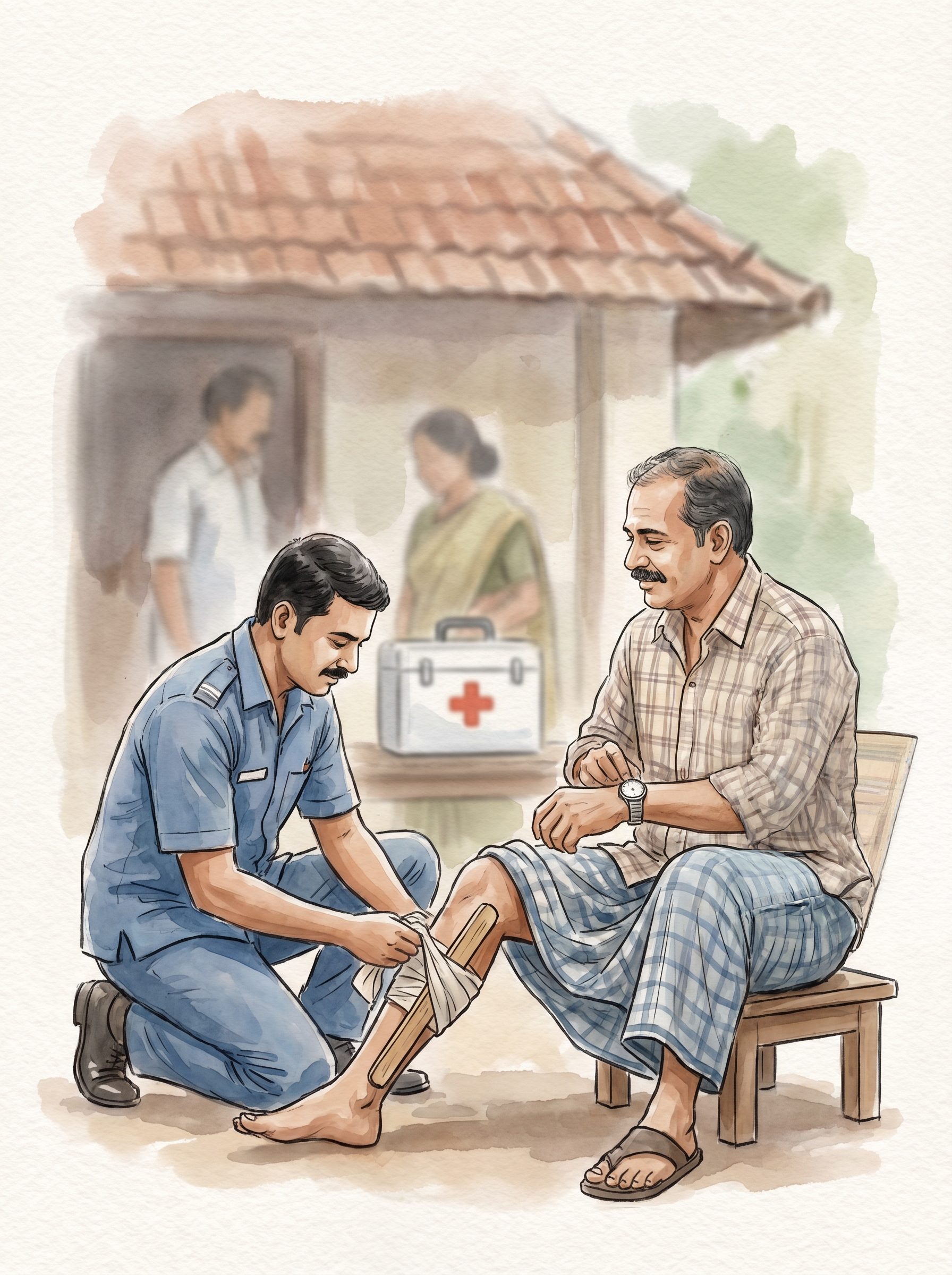 പാമ്പ് കടിയേറ്റ വ്യക്തിക്ക് പ്രഥമശുശ്രൂഷ — Paramedic bandaging snakebite victim